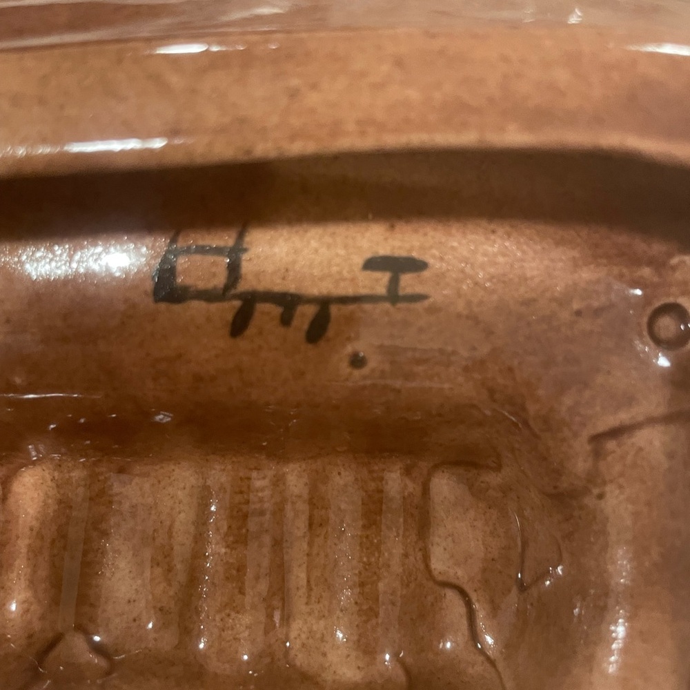 Vintage MCM drip style Pottery Leaf-Shaped Ceramic Ashtray circa 1960s signed - Picture 4 of 7